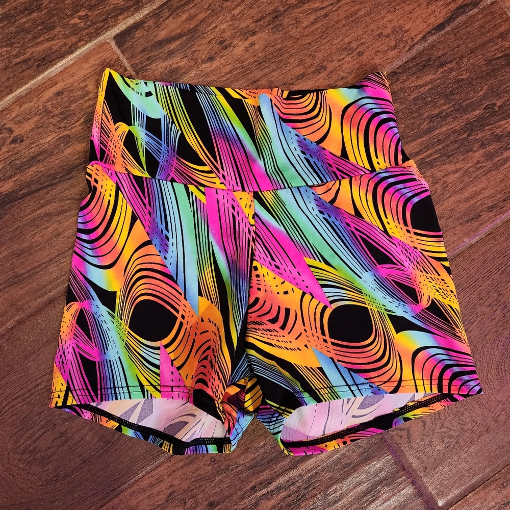 Coquetry Clothing Deadstock Neon Swirl Spandex High Waist Cheeky Shorts